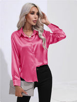 One-Button Satin Long Sleeve Shirt