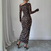 New Women's Round Neck Long Sleeve Sexy Leopard Print Dress