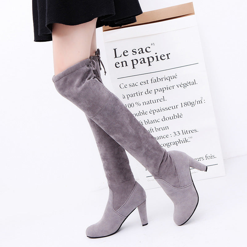 Schwarze kniehohe Stiefel für Frauen Schuhe High Heel Lange Stiefel