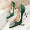 Pointed shiny rhinestone buckle shoes