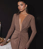 Fashion Deep V-neck Ribbon Slit Slim-fitting Dress