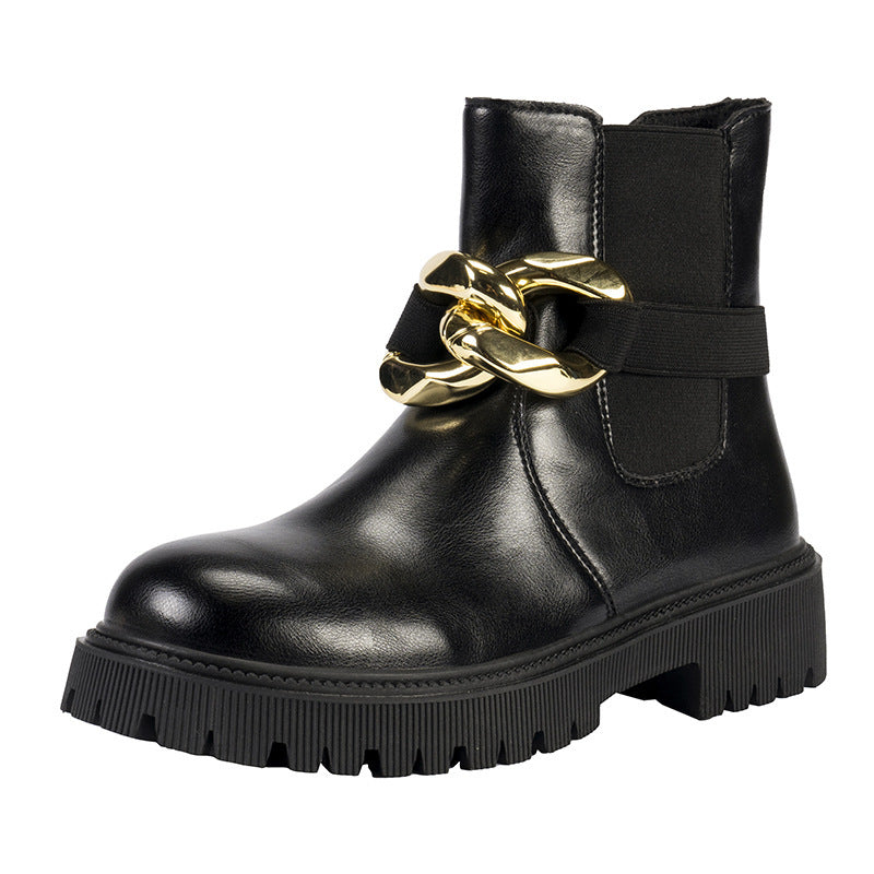 Fashion Chain Decoration Flat Bottom Casual Boots