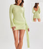 Y2K Long-Sleeve Backless Dress – Sexy & Hip-Hugging Fit!