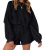 Loose Pullover & Drawstring Shorts Set - Women's Casual Sportswear