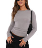 Women's Clothing Fashion Slim Long-sleeved Pullovers Tops Solid Causal Fit Shirts