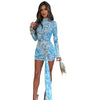Women's Long Sleeve Printing Color Contrast Skinny Sheath Dress