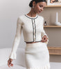 Ruffled Pearl Buckle Suit Knitted Mini Dress Two-piece Set For Women