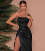 Woven Single Shoulder Fishbone Waistband Slit Dress For Women