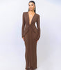 Fashion Deep V-neck Ribbon Slit Slim-fitting Dress