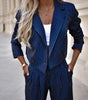 Striped Lapel Cropped Top & Straight Pants Set