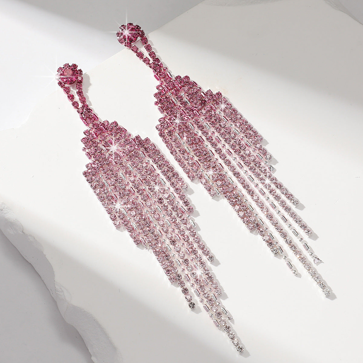 Full Rhinestone Tassel High-grade Luxury Style Earrings