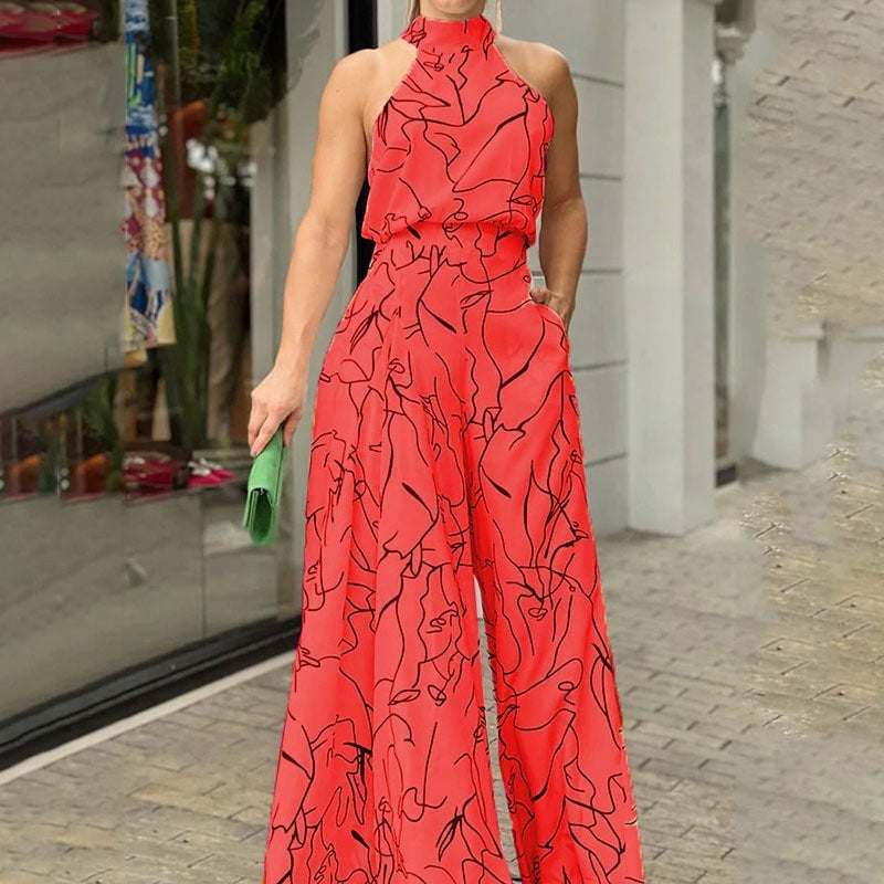 Eleganter ärmelloser Neckholder-Jumpsuit mit Taillenschnürung für Damen