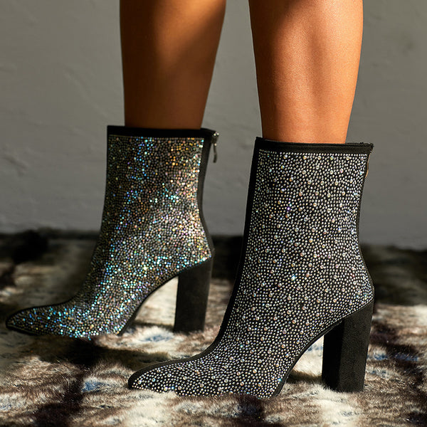 Rhinestone High Heel Boots