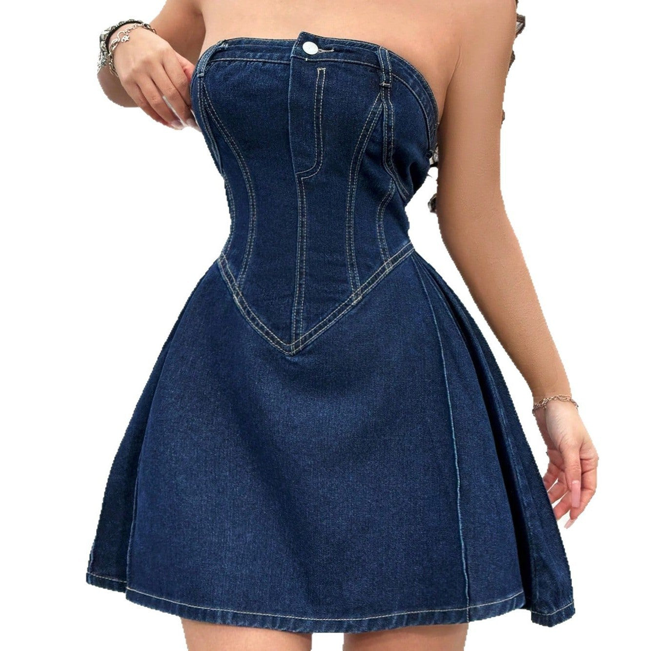 Women's Off-Shoulder Denim Bodycon Dress – Y2K Party Clubwear