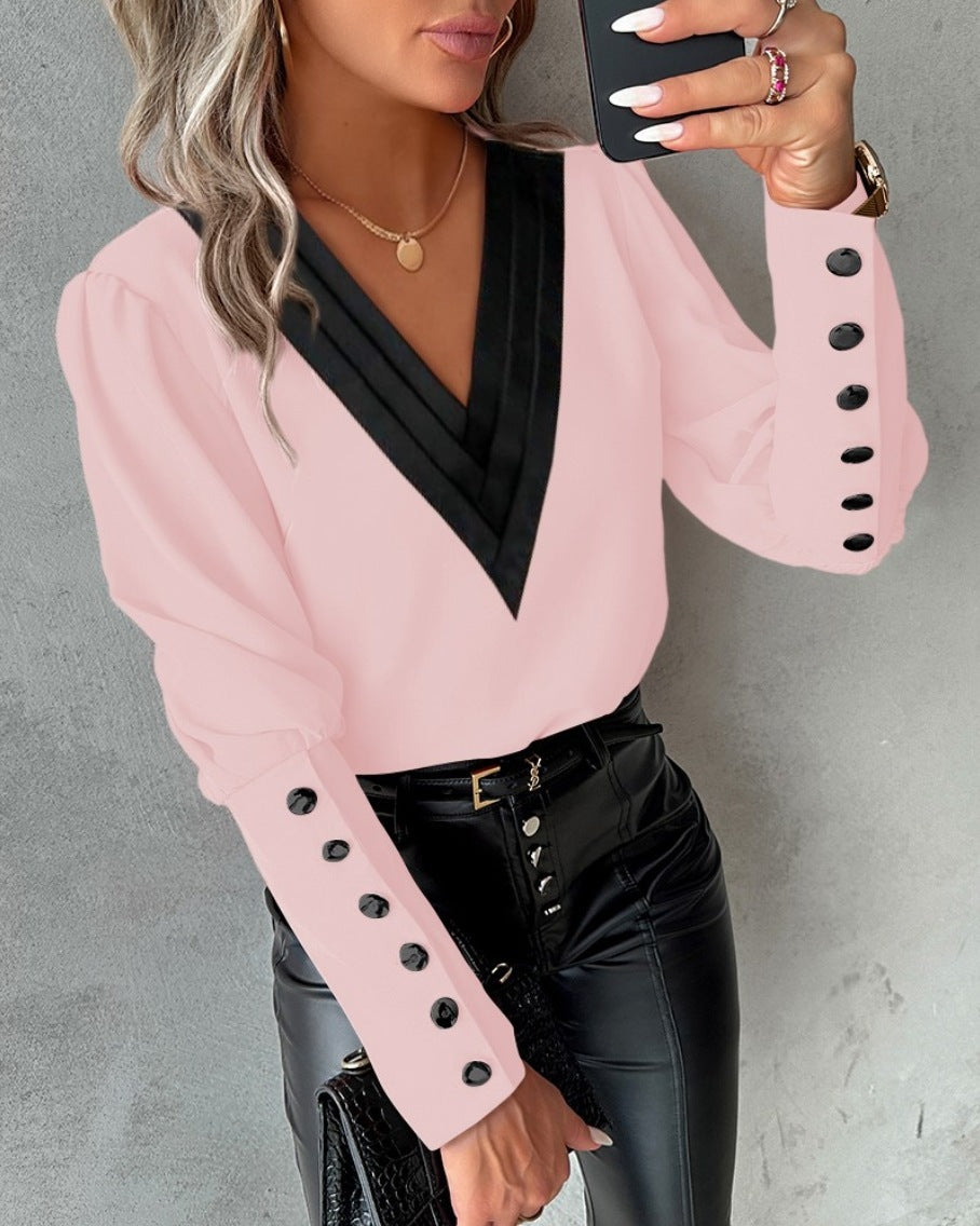 Fashion V-Neck Long Sleeve Blouse