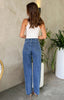 Oblique Waist Cross Beaded Straight-leg Frayed Hem Jeans