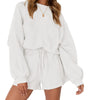 Loose Pullover & Drawstring Shorts Set - Women's Casual Sportswear
