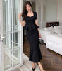 Temperament Square Collar Ruffled Flab Hiding Slimming Fishtail Skirt Suit