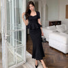 Temperament Square Collar Ruffled Flab Hiding Slimming Fishtail Skirt Suit