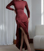 Slim-Fit Asymmetric Split Long Sleeve Dress