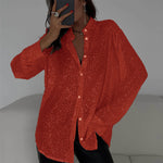 Sequin Long-Sleeve Party Top – Women's Street-Style Lapel Shirt