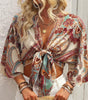 Women Bohemian Style Printed Long Sleeve Tie-Up Top