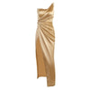 Woven Single Shoulder Fishbone Waistband Slit Dress For Women