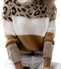 Colorblock Leopard Print Round Neck Casual Sweater Women's Clothing