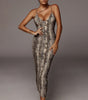 V-neck snake print suspender midi dress