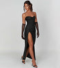 Stitching Slim-fit Shiny Split Suspender Dress