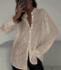 Sequin Long-Sleeve Party Top – Women's Street-Style Lapel Shirt