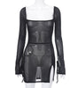 Square-neck Long Sleeve Split Dress – Slim & Stylish Short Skirt!