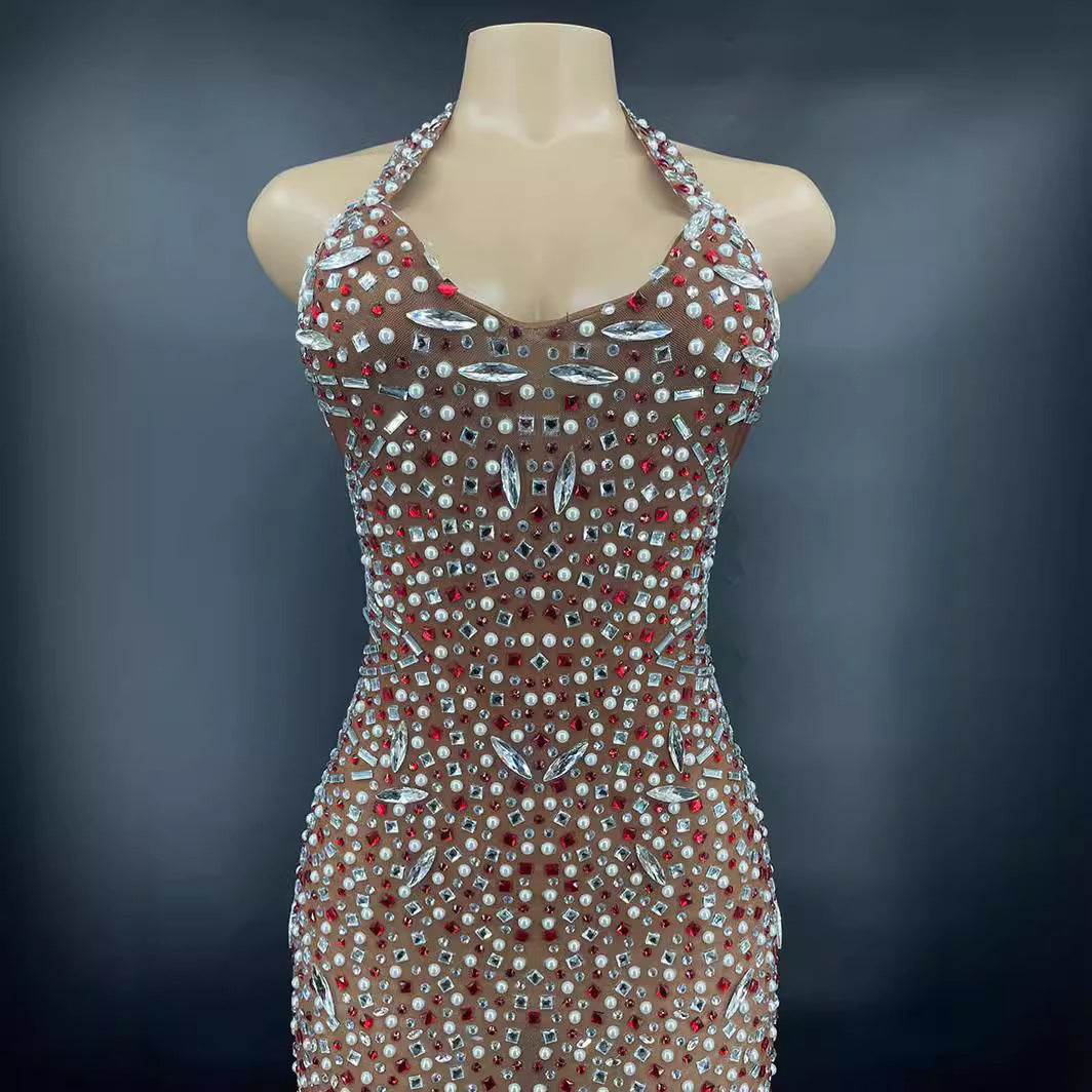 Rhinestone Backless Prom Gown