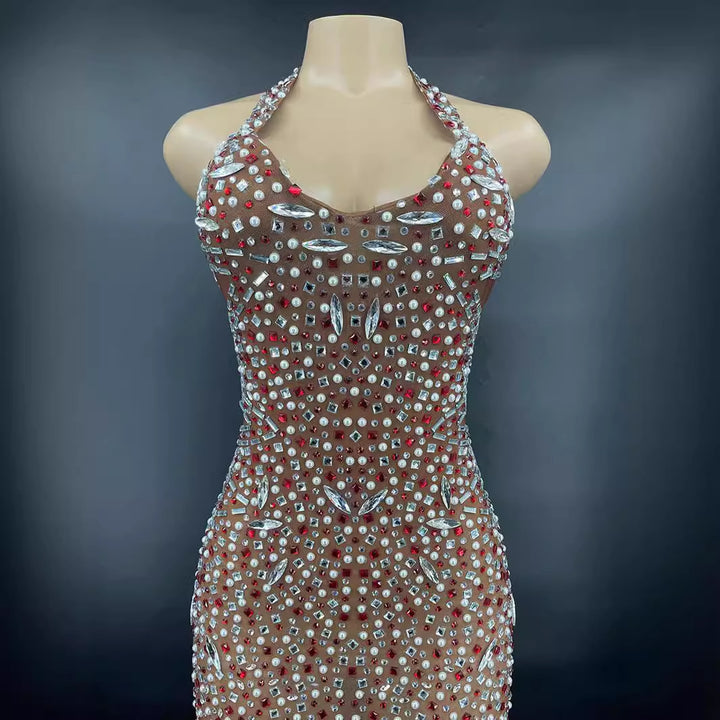 Rhinestone Backless Prom Gown