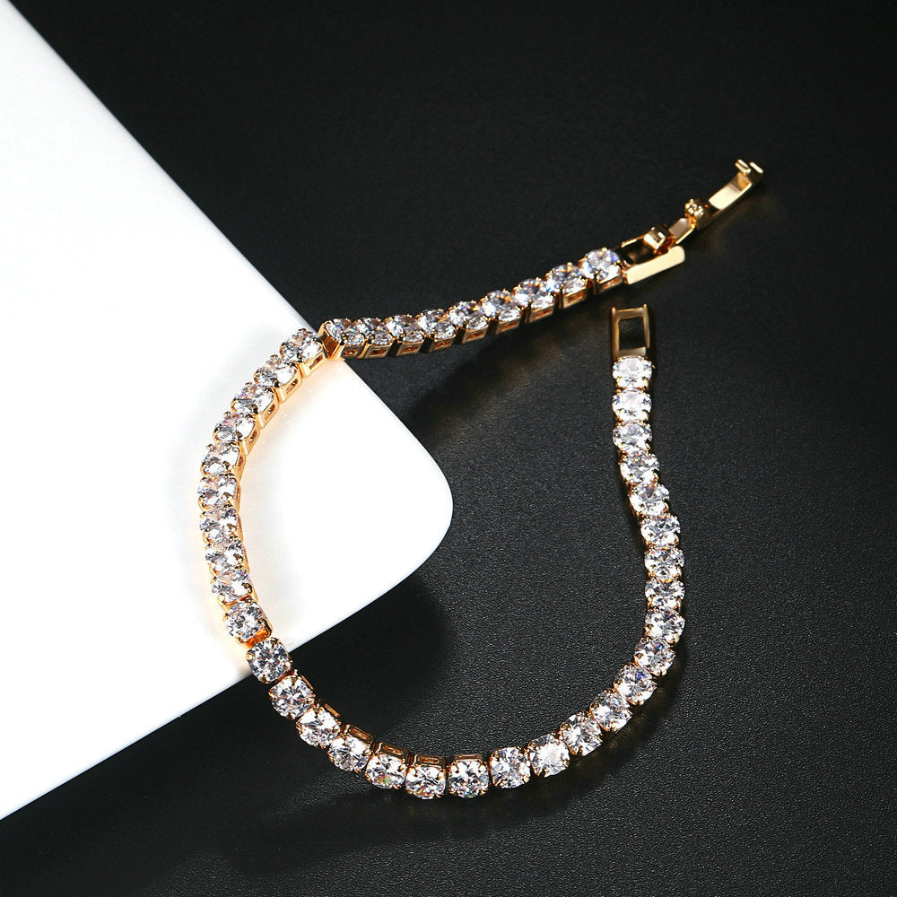 Round Single Row Full Diamond Gold Tennis Bracelet Hip-hop Hipster Ornament