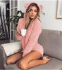 Women autumn winter spring Fleece Long Sleeve Sleepwear Pajamas Night Dress Jumpsuit with cute ears hood