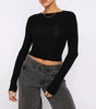Women's Clothing Fashion Slim Long-sleeved Pullovers Tops Solid Causal Fit Shirts