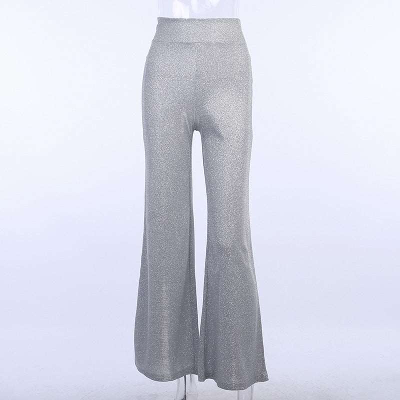 Silber glänzende Hose mit weitem Bein