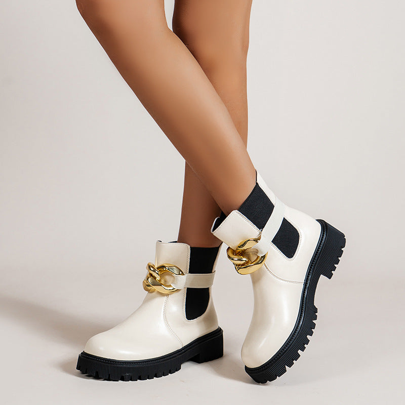 Fashion Chain Decoration Flat Bottom Casual Boots