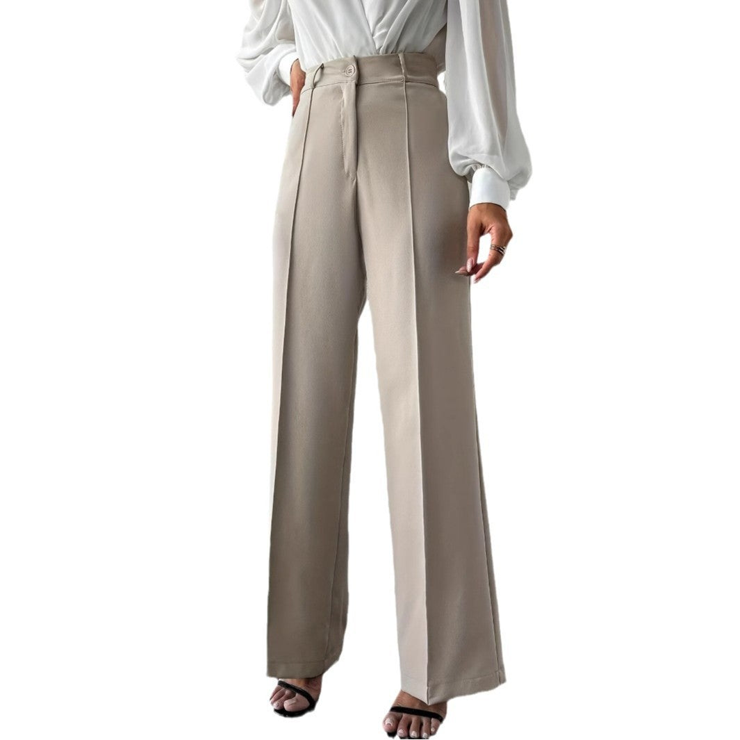 2025 High Waist Slimming Straight Leg Business Trousers – French Style with Side Pockets