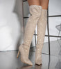 Pointed Toe Diamond Stiletto Heel Side Zipper Over-the-knee High Boots