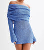 Women's Hollow-out Long-sleeved Off-shoulder Dress Short Skirt