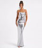 Metallic Halter Backless Swing Dress