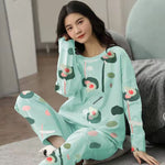 Pyjama-Set für Damen, süßer Cartoon-Druck, Nachtwäsche, 2-teiliges Lounge-Set