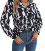 Commuting Elegant Contrast Color Striped Suit Collar Long Sleeve Shirt