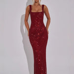 Double-shoulder Strap Sequins Net Drill Suspenders Dress