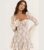 Lace Square Collar Bell-Bottom Long Sleeve A-Line Dress for Women