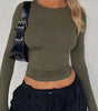 Women's Clothing Fashion Slim Long-sleeved Pullovers Tops Solid Causal Fit Shirts