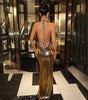 Metallic Halter Backless Swing Dress