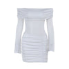 Elegant Shiny Off-shoulder Long Sleeve Narrow Dress Women